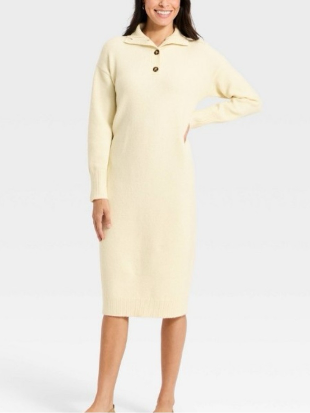 Universal Thread‎ Women's Cream Knit Button-Trim Sweater Dress
